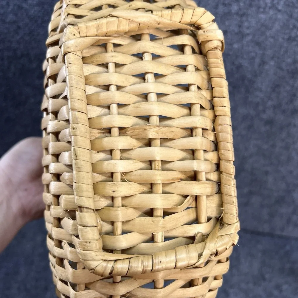 VTG Wicker Wall Hanging Pocket Basket Cottagecore Farmhouse Boho Rustic Natural
